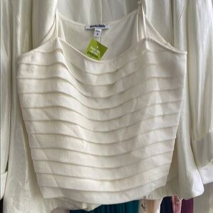 Express White and Gray Ruffled Asymmetrical Camisole